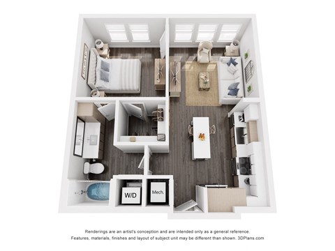 a 3d floor plan of a bedroom with a bathroom